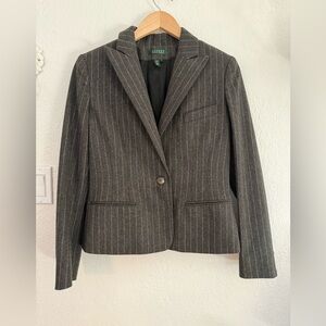 Vintage Lauren Ralph Lauren Wool Pinstripe Blazer Charcoal Grey Size 8